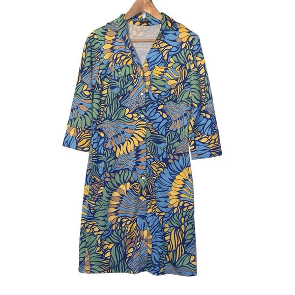 J. McLaughlin Brynn Lyford Jersey Multicolor Retro Print Shirt Dress EUC Size S - Picture 2 of 9